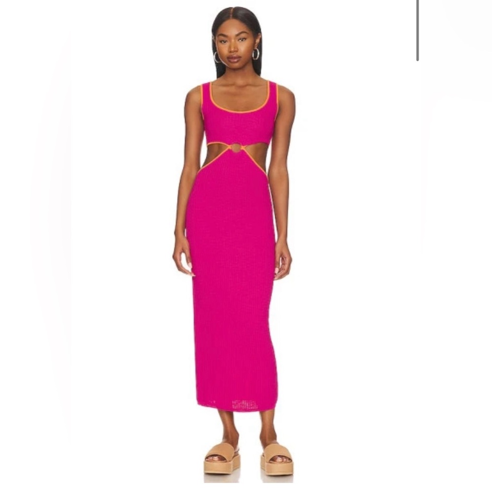 SOLID & STRIPED Bailey Dress in Shocking Pink and Clementine Size L